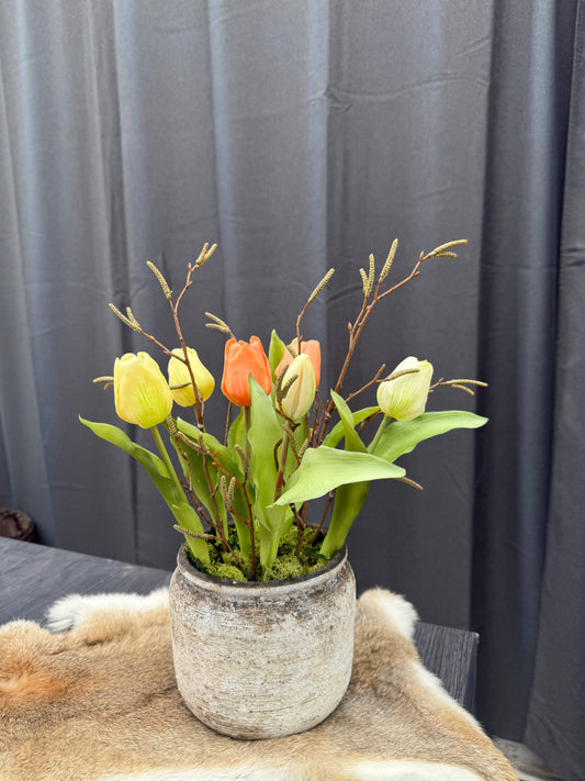 Bloemstuk Tulpen oranje/wit